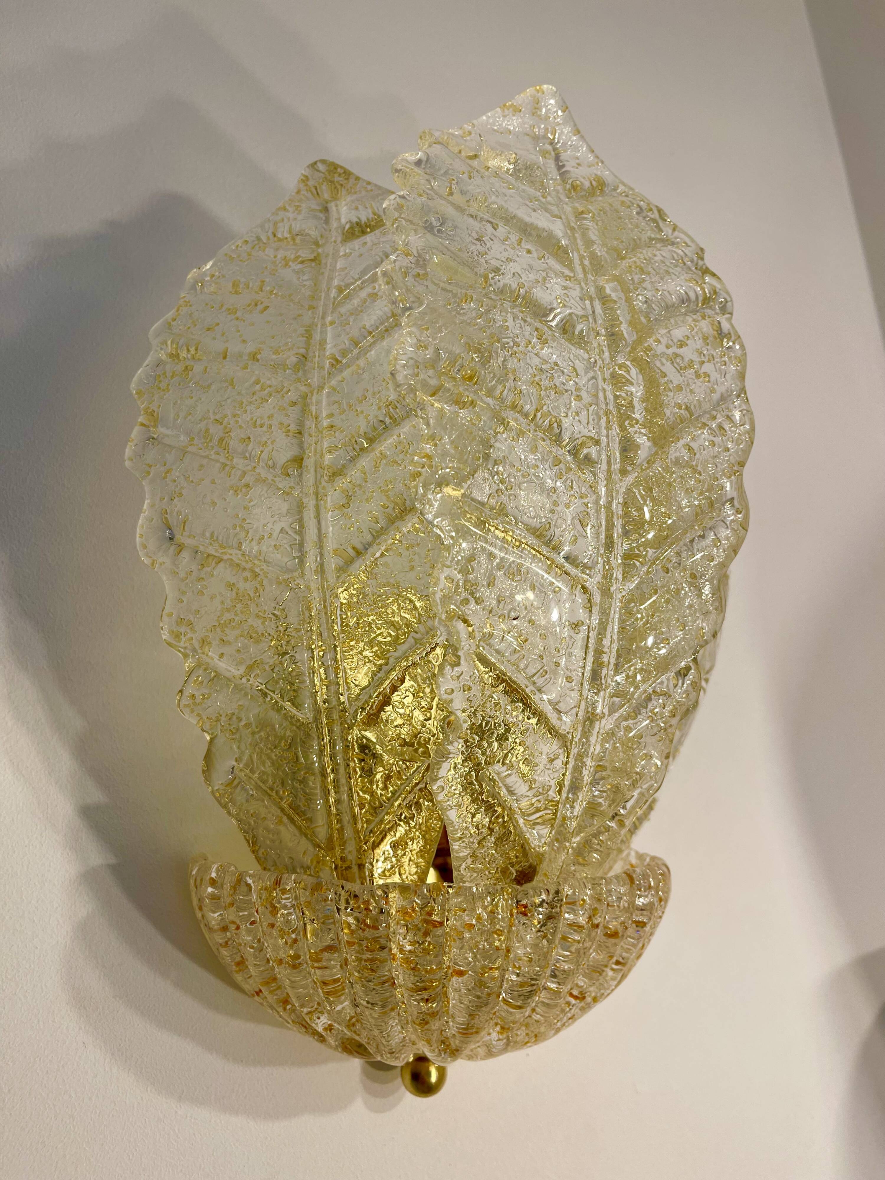 Pair of Murano glass and gold inlaid sconces Barovier Toso, Italy 1990