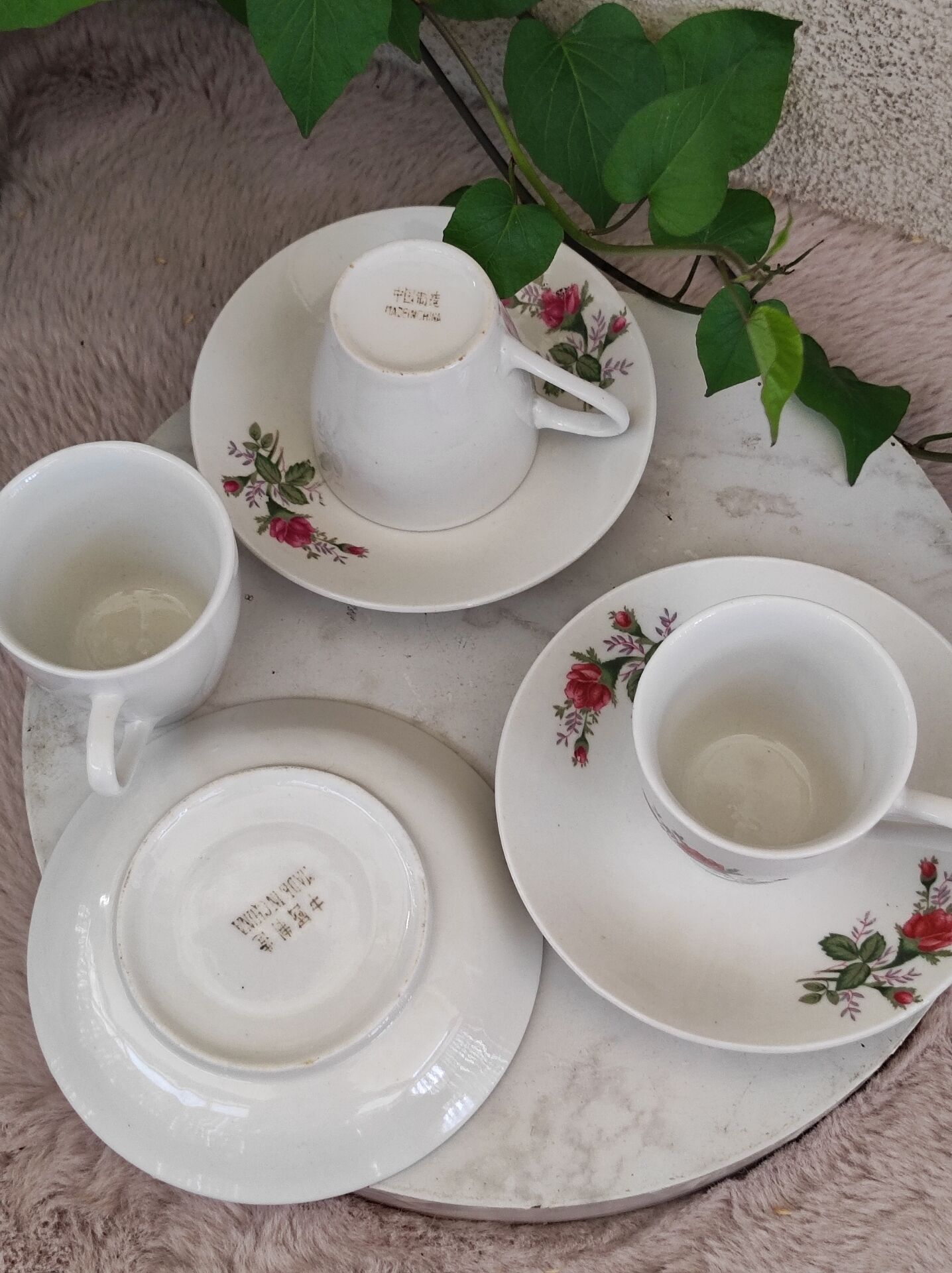 Cups and saucers porcelain flowers