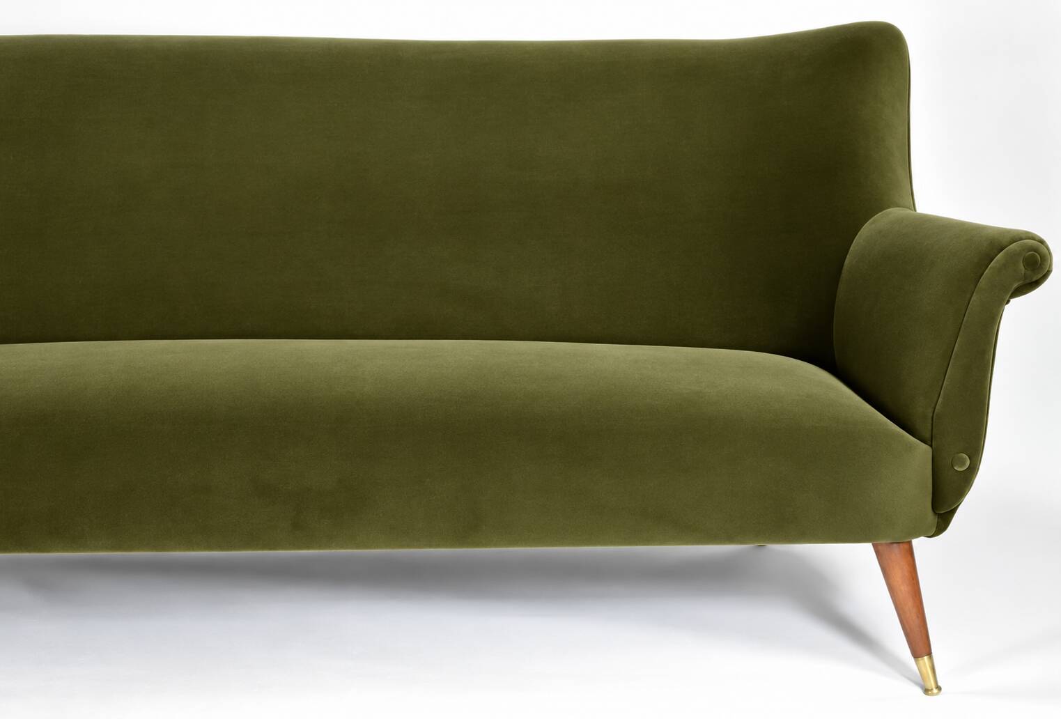 Vintage 1960s olive green velvet sofa – fully restored