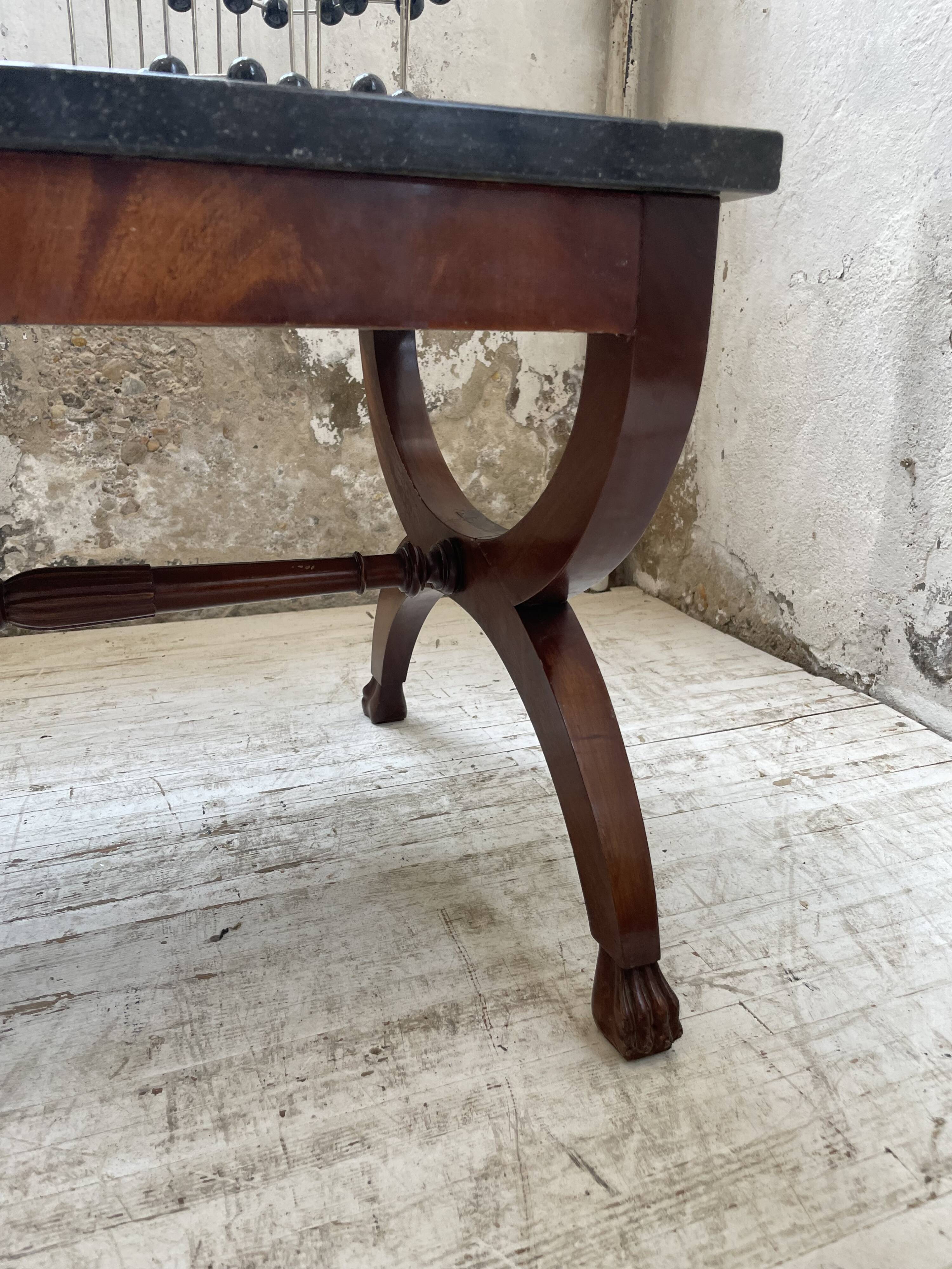 Empire style marble and mahogany coffee table