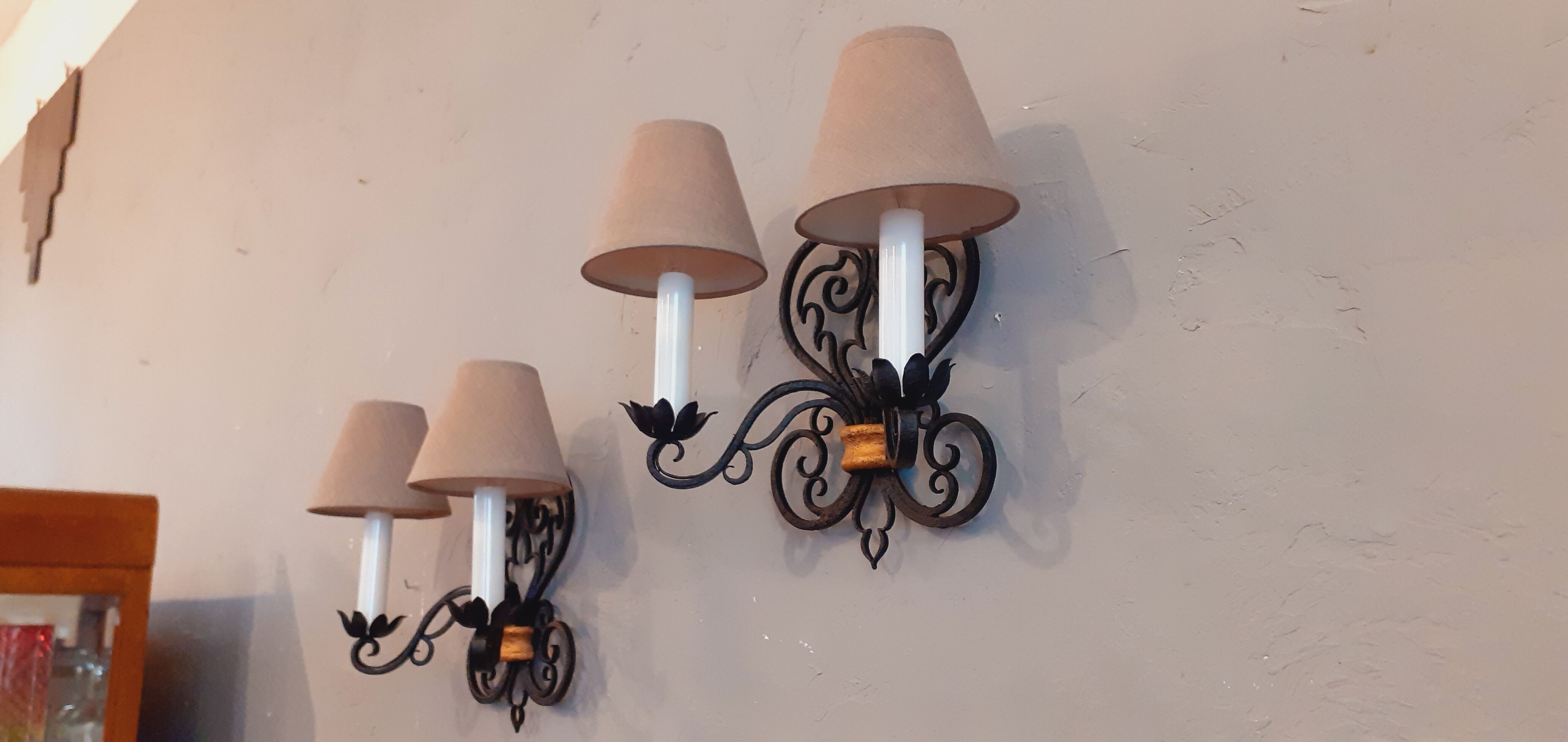 Pair of vintage wrought iron wall lamps year 40 neo-classical style