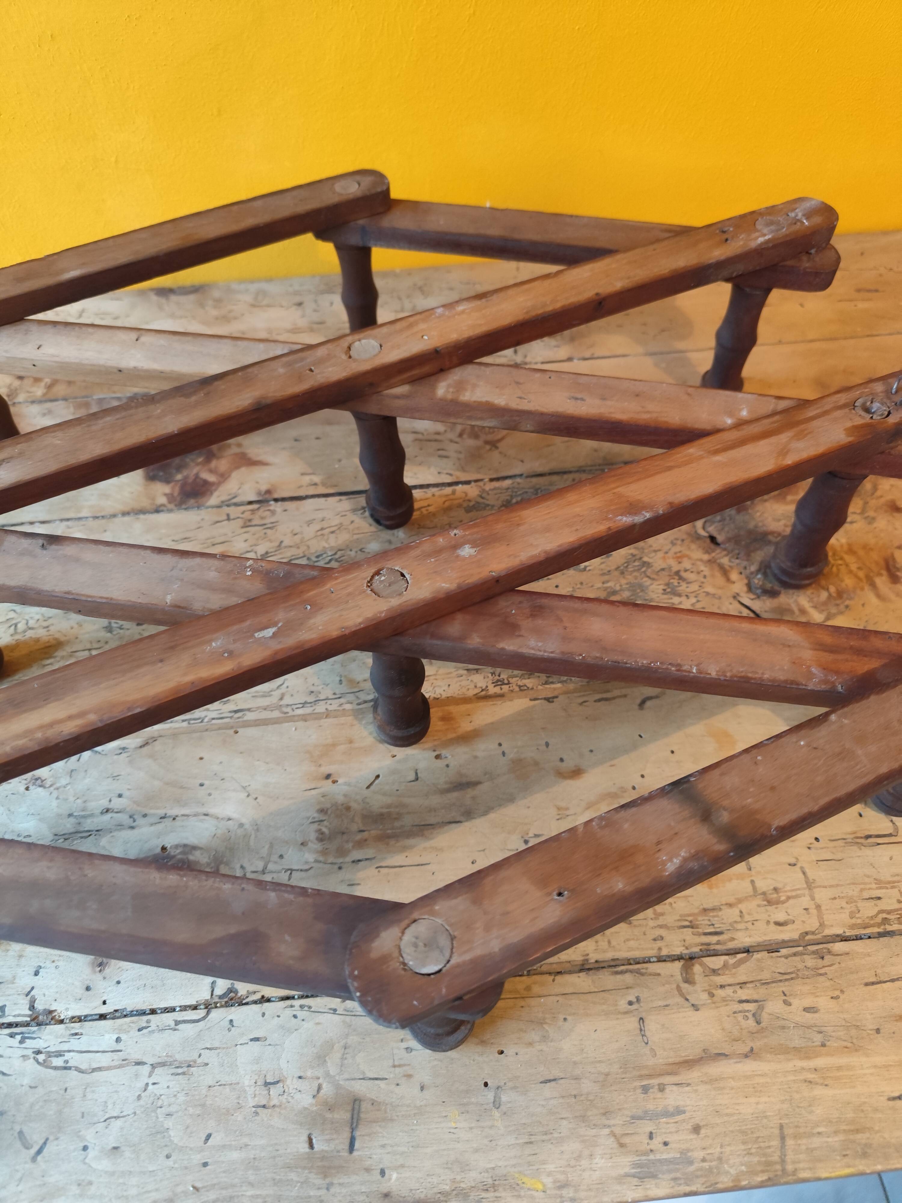 Old telescopic wooden wall coat rack - 10 accordion hook coat rack