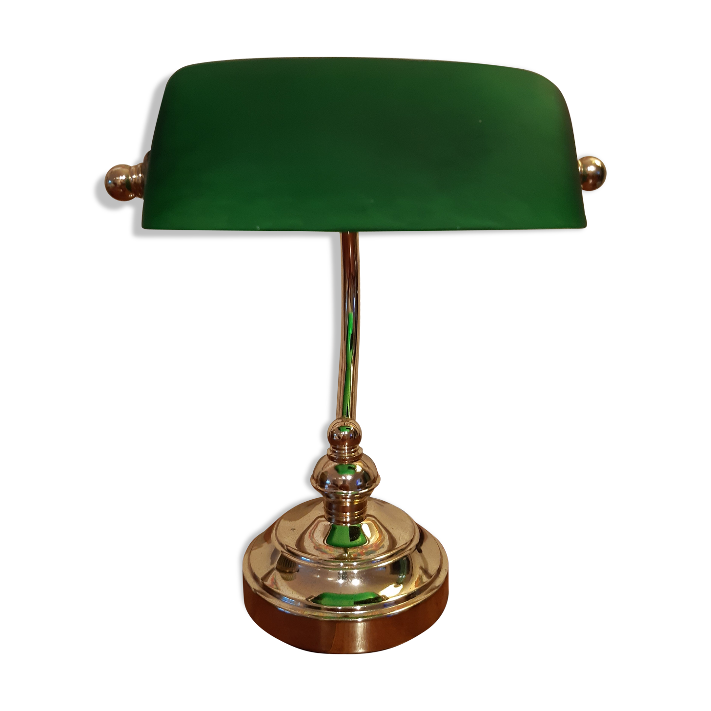Glass and old brass banker lamp