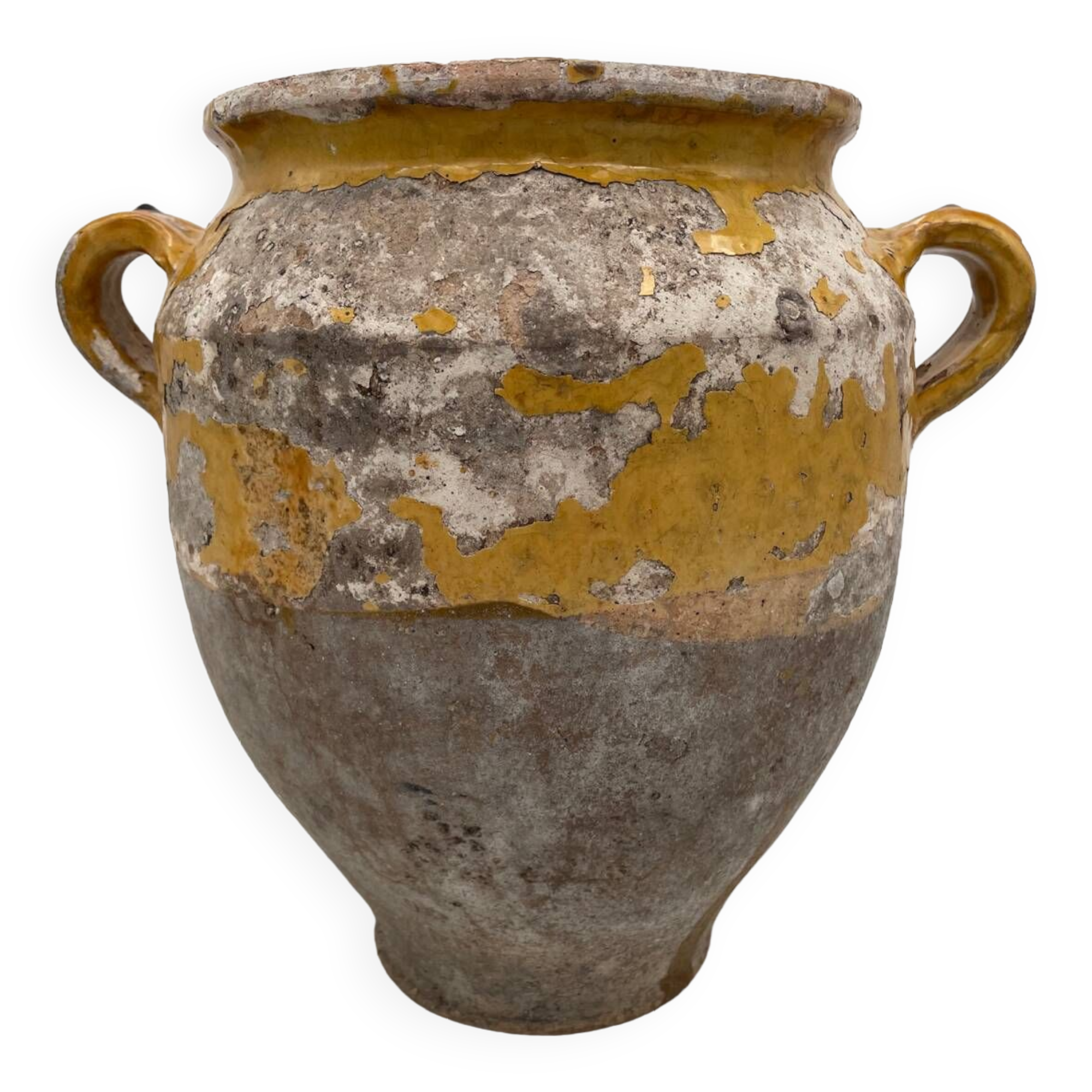 Old yellow glazed terracotta confit pot 19th century France