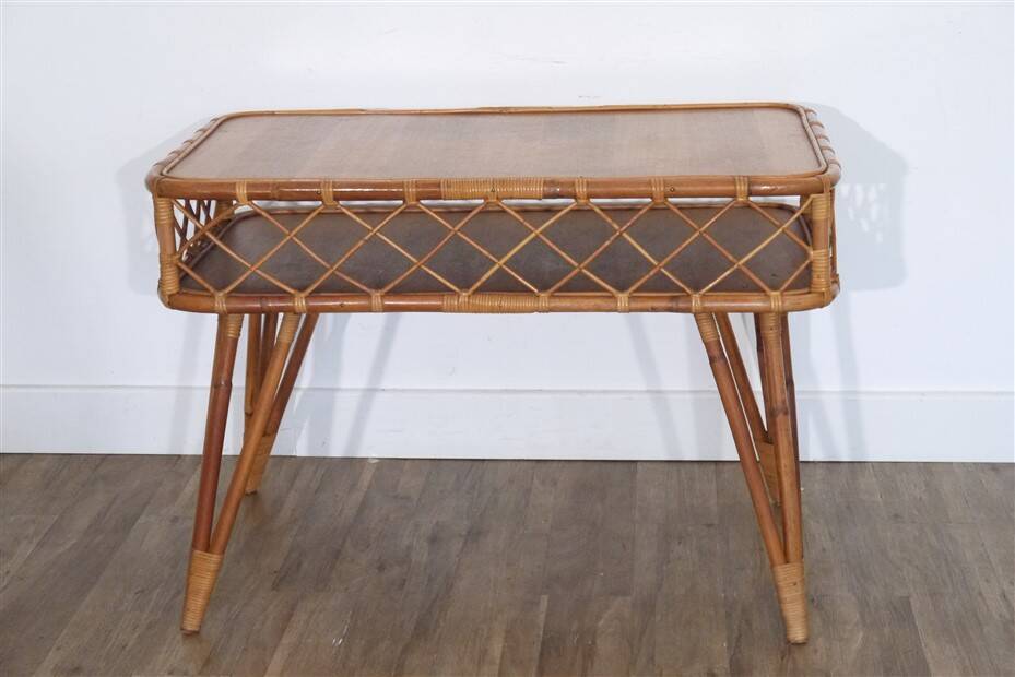 Vintage rattan and wood desk 1960