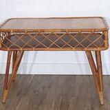 Vintage rattan and wood desk 1960