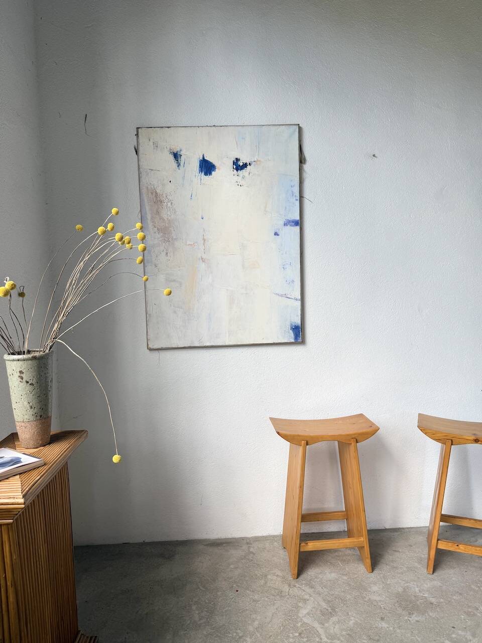 Toile abstraite blanche, peinture à l’huile XXème