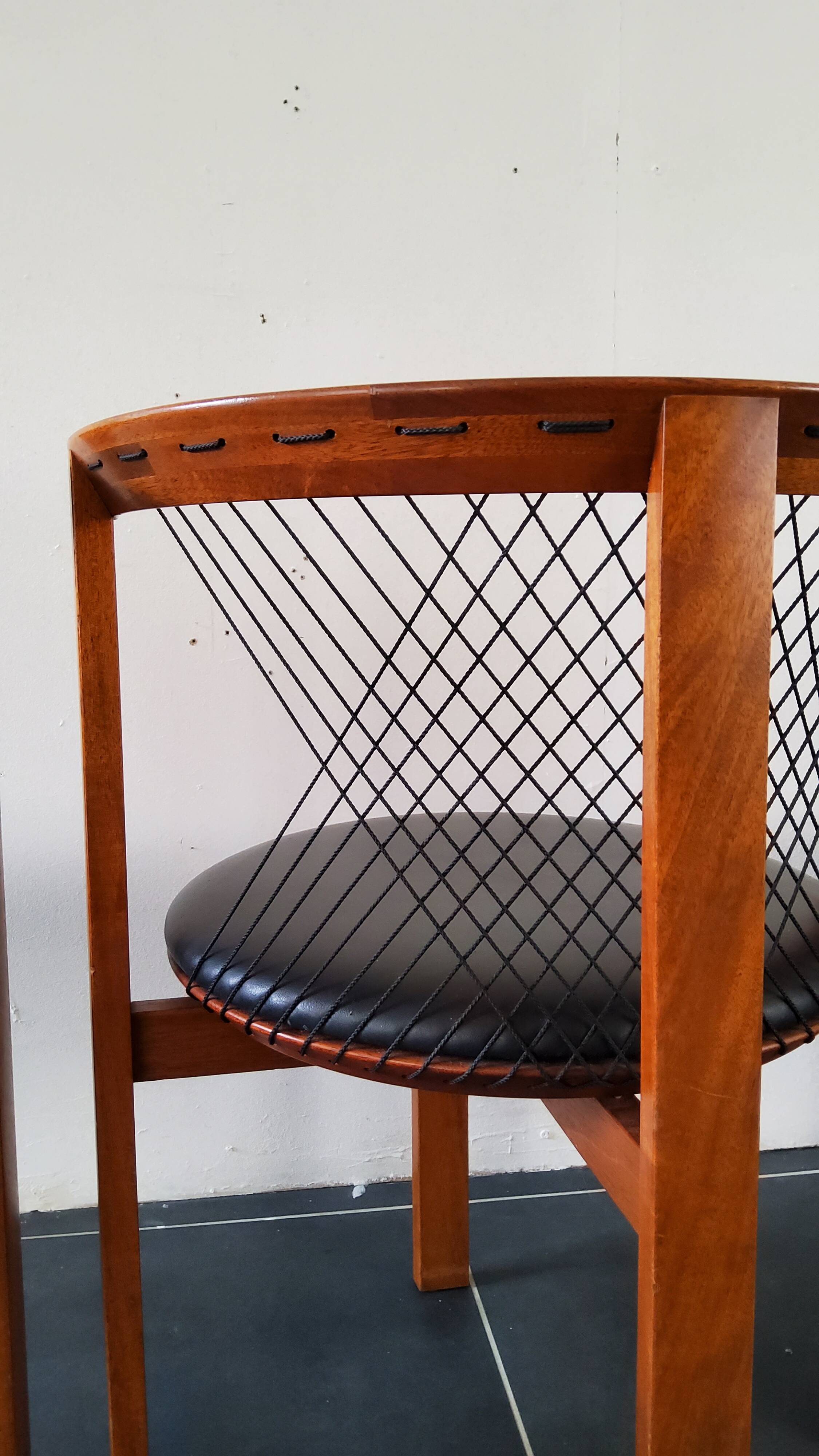 Niels Jorgen Haugesen String wood and leather chairs for Tranekaer, Denmark