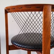 Niels Jorgen Haugesen String wood and leather chairs for Tranekaer, Denmark