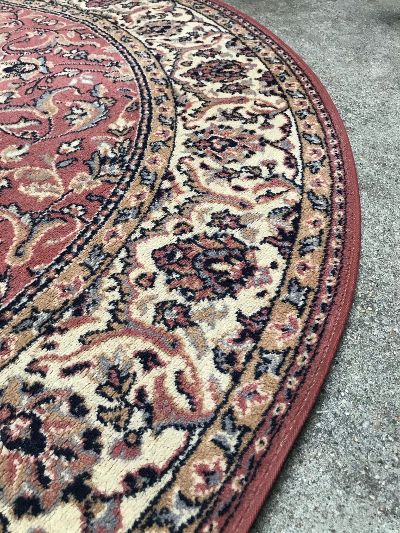 Old pink/cream vintage virgin wool round carpet - 160 cm diameter - Louis de Poortere