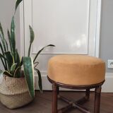 Rattan pouf with velvet
