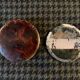 Very old round pocket mirror and leather case, 18th century