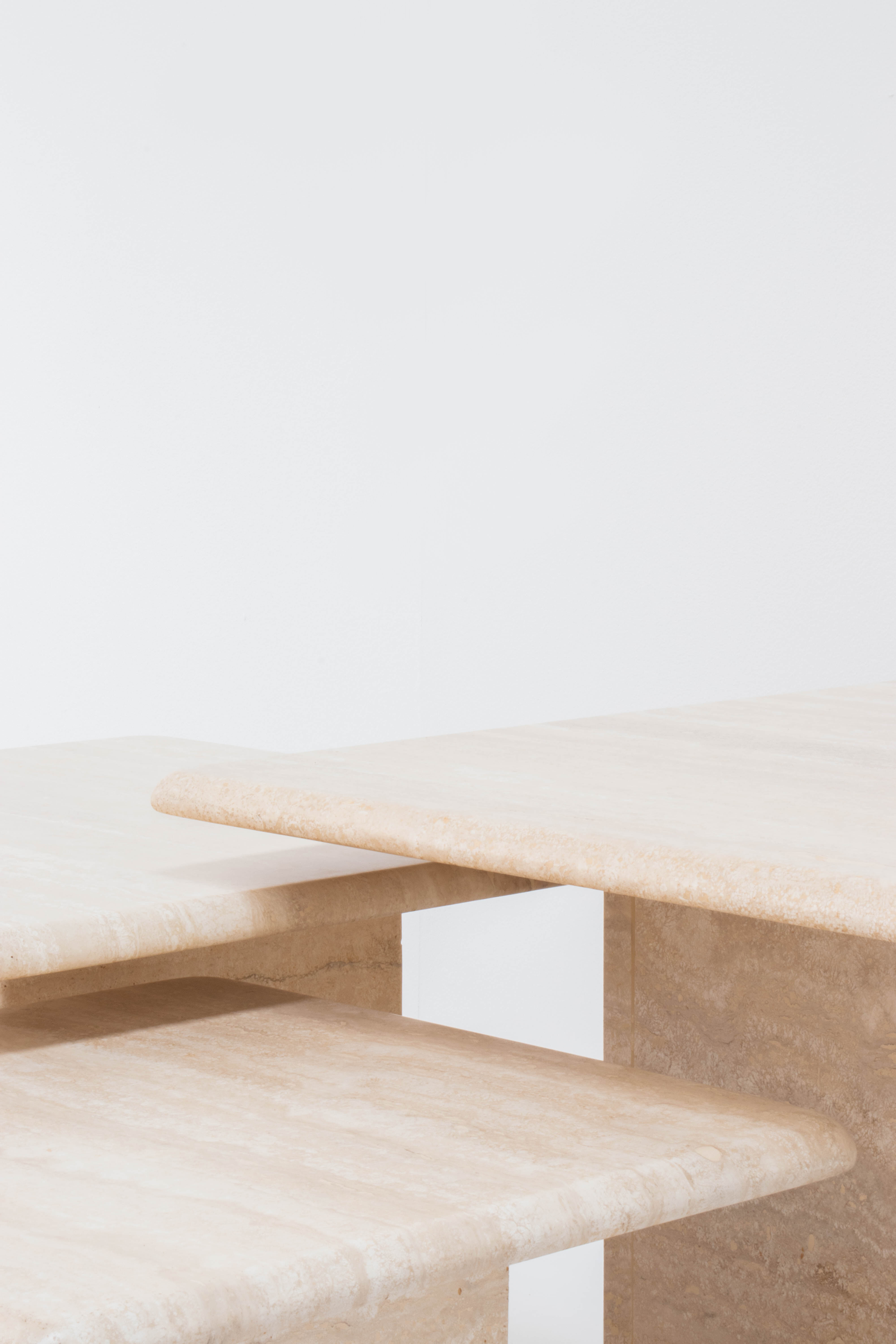 Set of 3 vintage travertine pull out tables