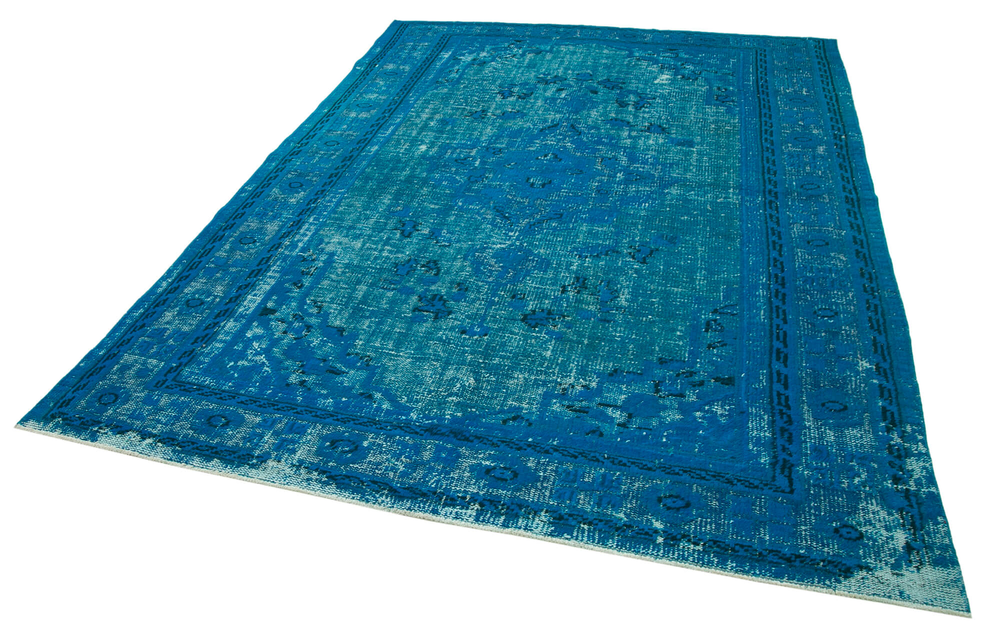 Handmade hi-low pile oriental 1970s 201 cm x 291 cm turquoise carpet
