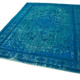 Handmade hi-low pile oriental 1970s 201 cm x 291 cm turquoise carpet