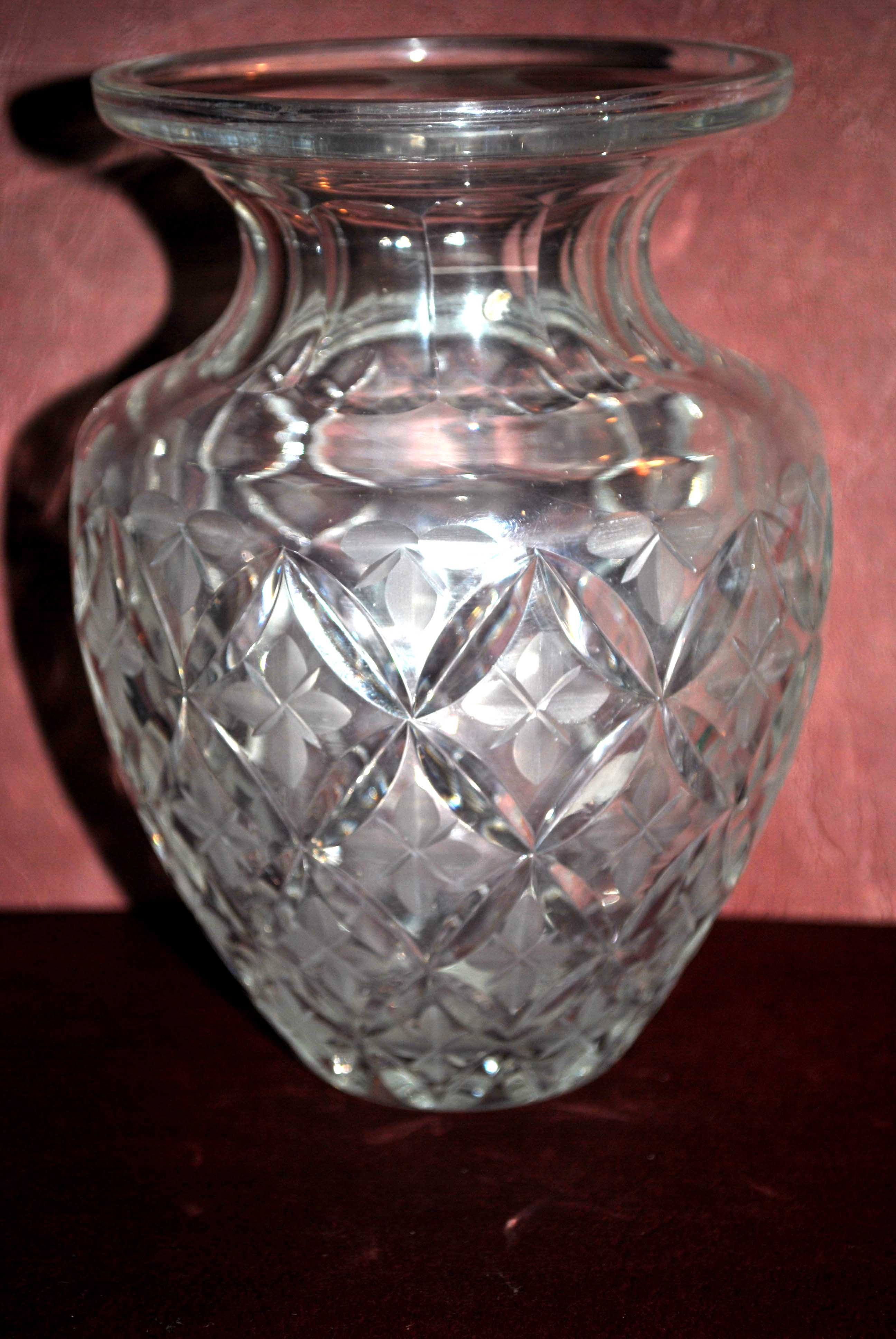 Bohemian crystal baluster vase - richly carved decoration engraved with clover