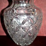 Bohemian crystal baluster vase - richly carved decoration engraved with clover