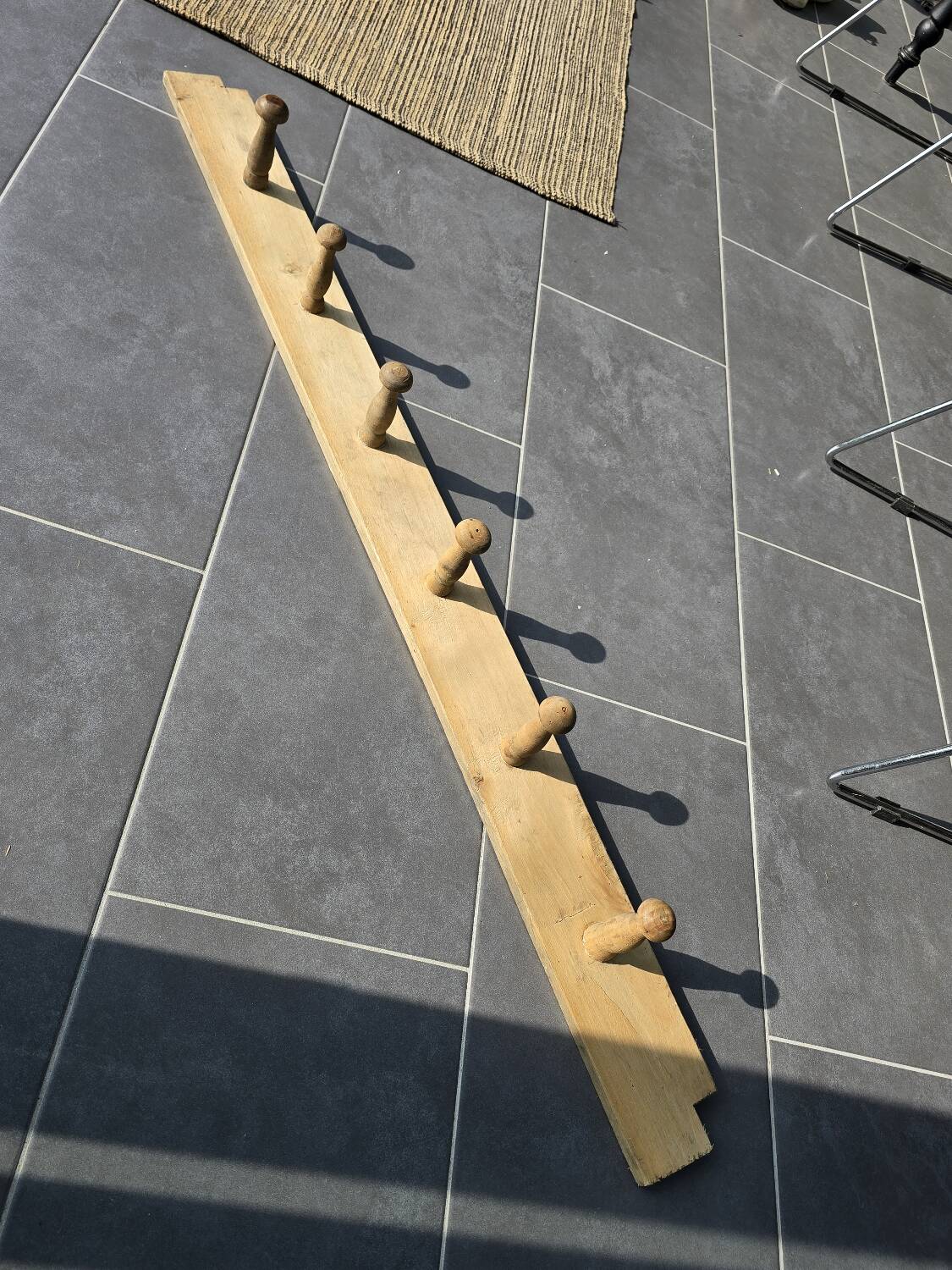 Antique wooden coat rack with 6 hooks