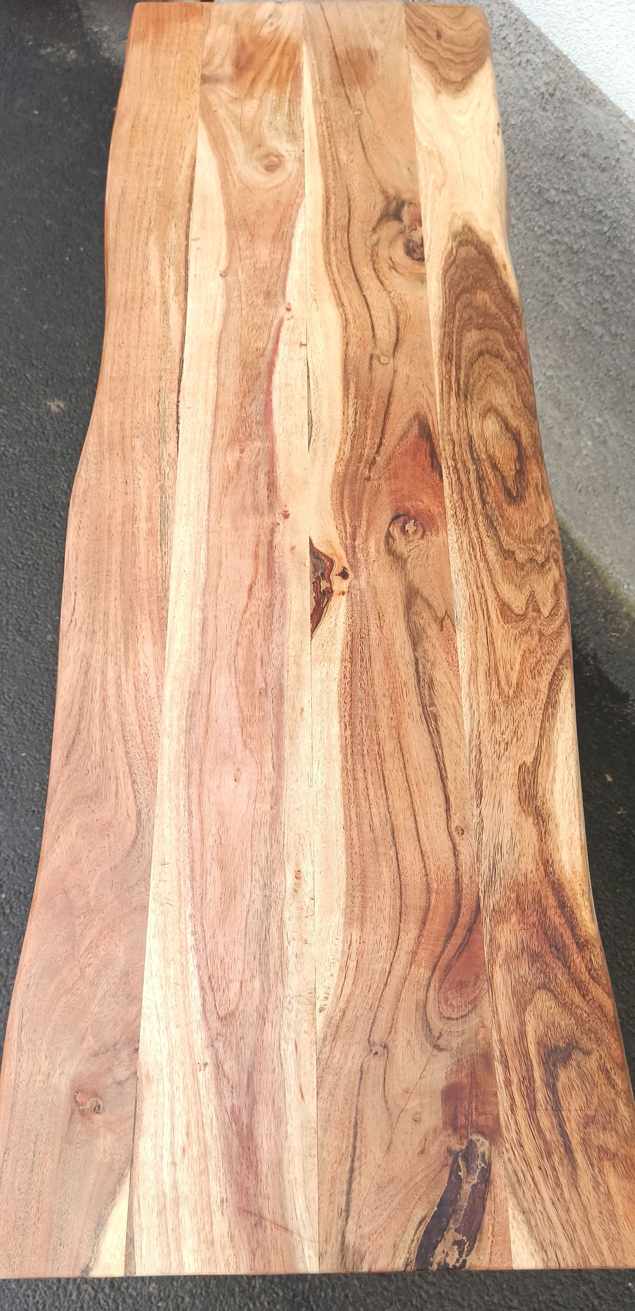 Wooden console with black metal legs
