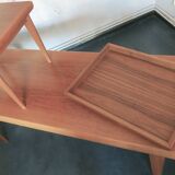 Set of teak coffee tables and tray, Johannes Andersen for Trioh, Denmark, 1960s