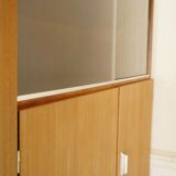 Two-tone teak & vintage chrome glass wardrobe