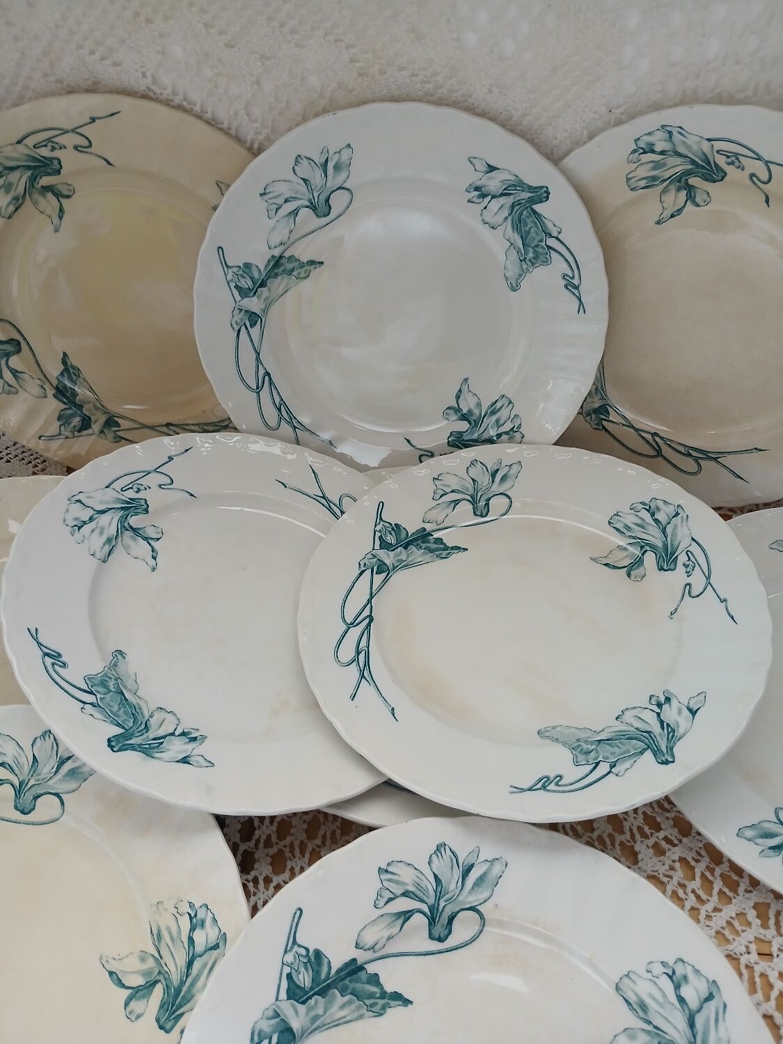 10 antique ironstone dinner plates
