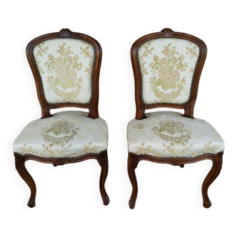 Set of Vintage baroque chairs wood carved fabric & velvet