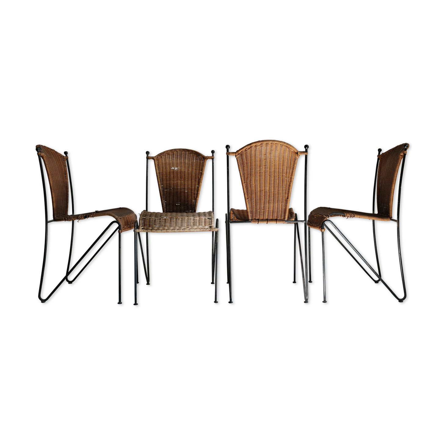 Set de 4 chaises vintage en métal et osier