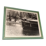 Photo art table of a barge on the Canal Saint Martin in Paris.