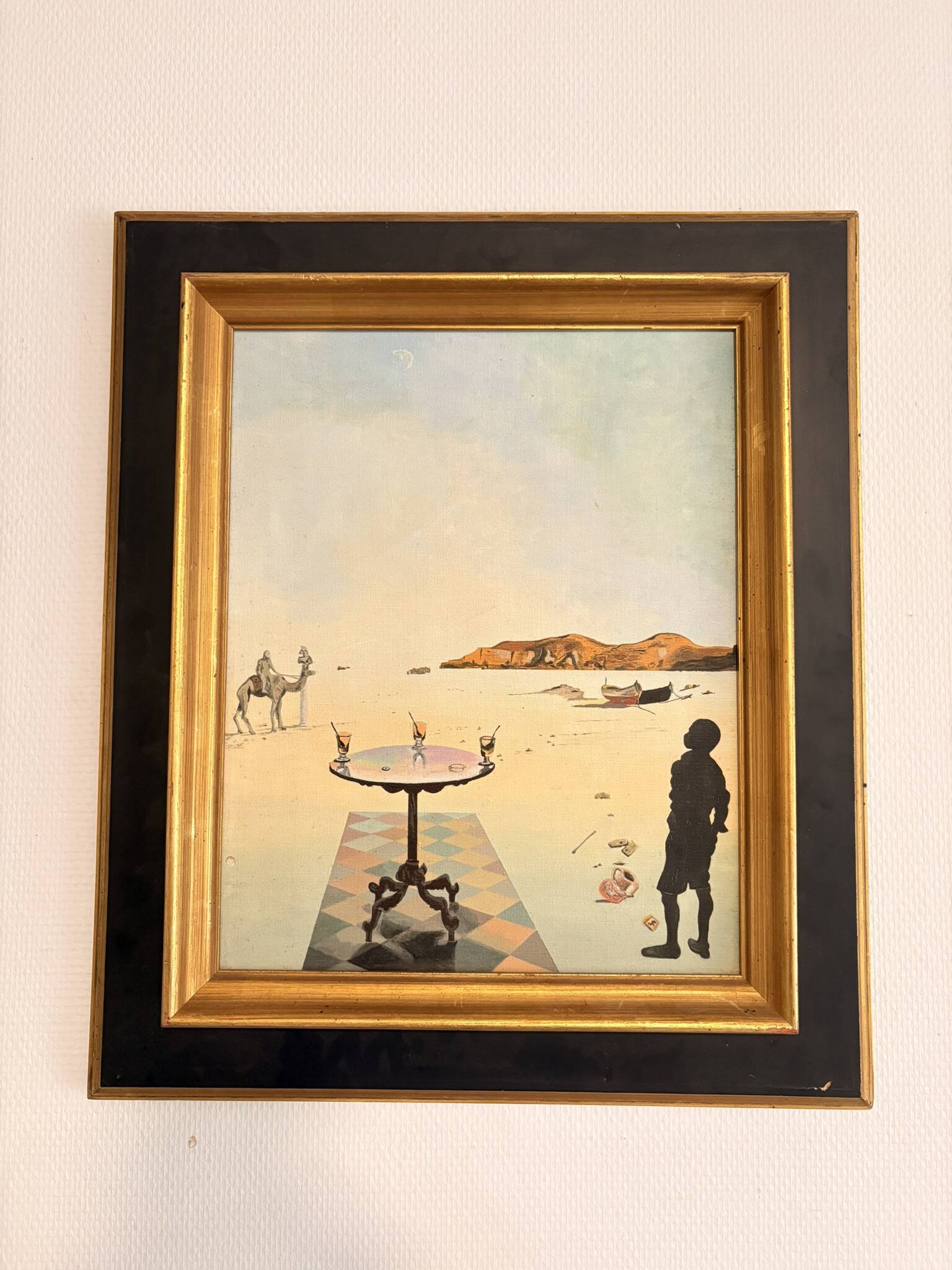 Oil Painting Canvas Solar Table After Salvador Dali Mid Century