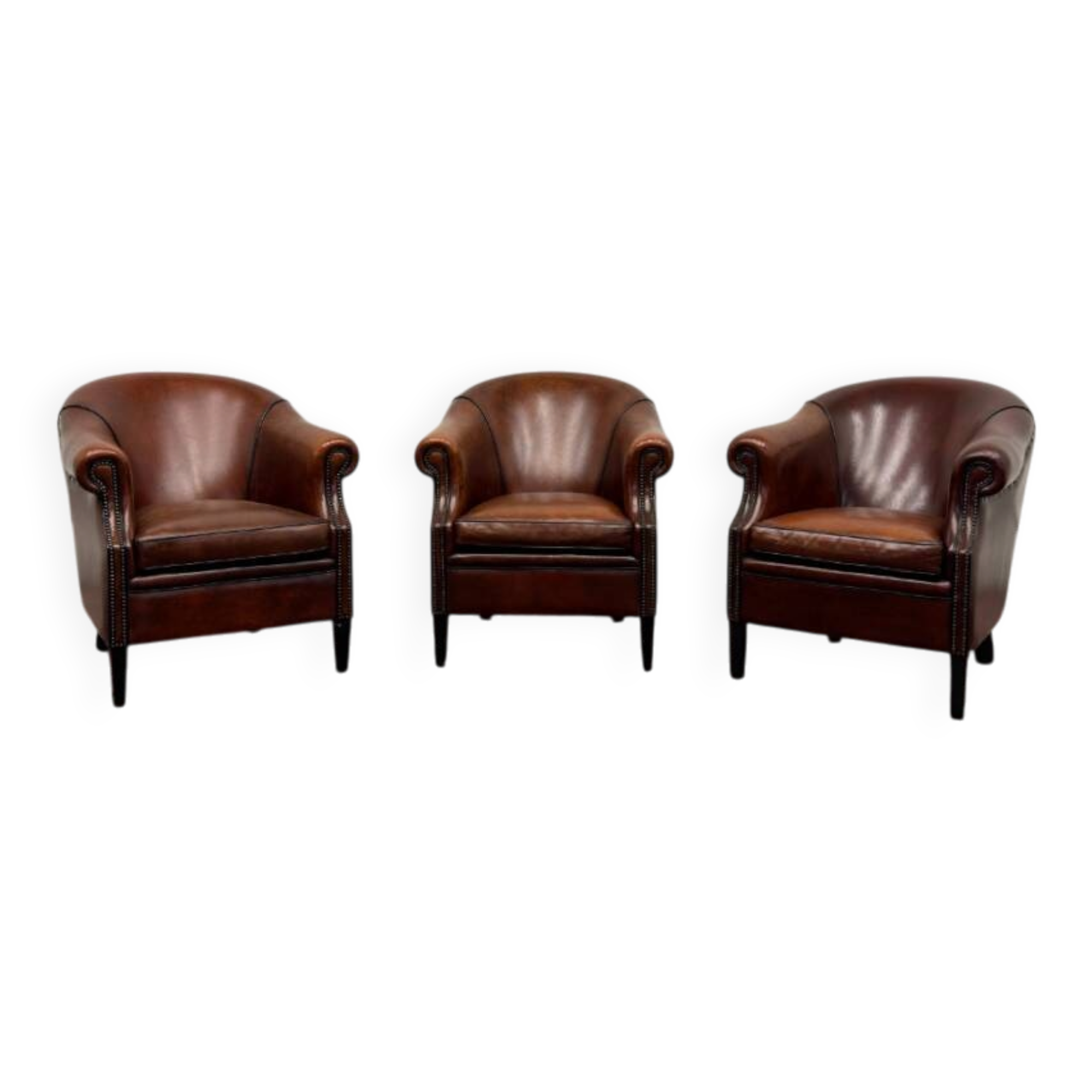 Classic English Sheepskin Leather Armchairs