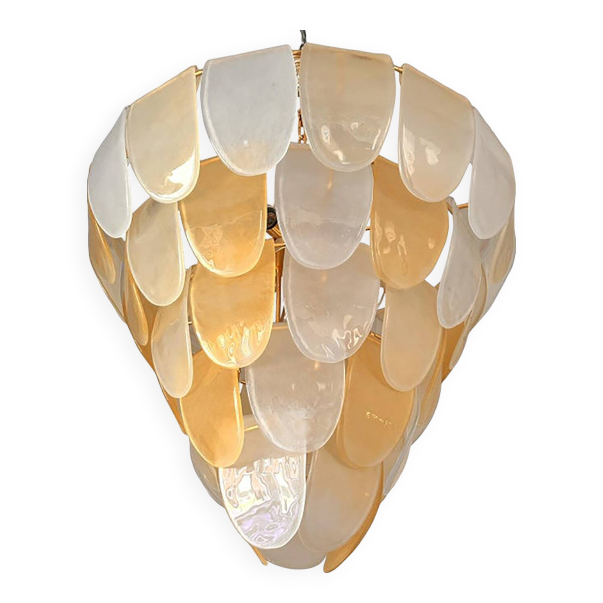 Contemporary Modern Sanded Amber "Petals" Glass Chandelier