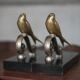 Vintage bookends, brass bird on black marble base, brass animals