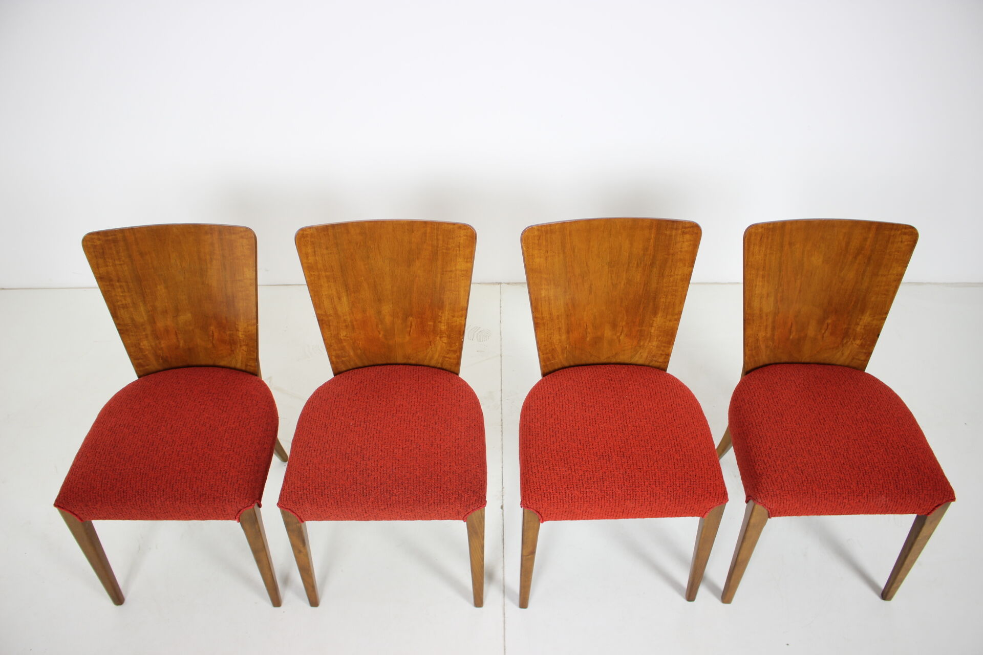 Set of four restored dining chairs model H-214 designed by Jindřich Halabala, 1950's.