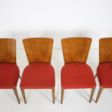 Set of four restored dining chairs model H-214 designed by Jindřich Halabala, 1950's.