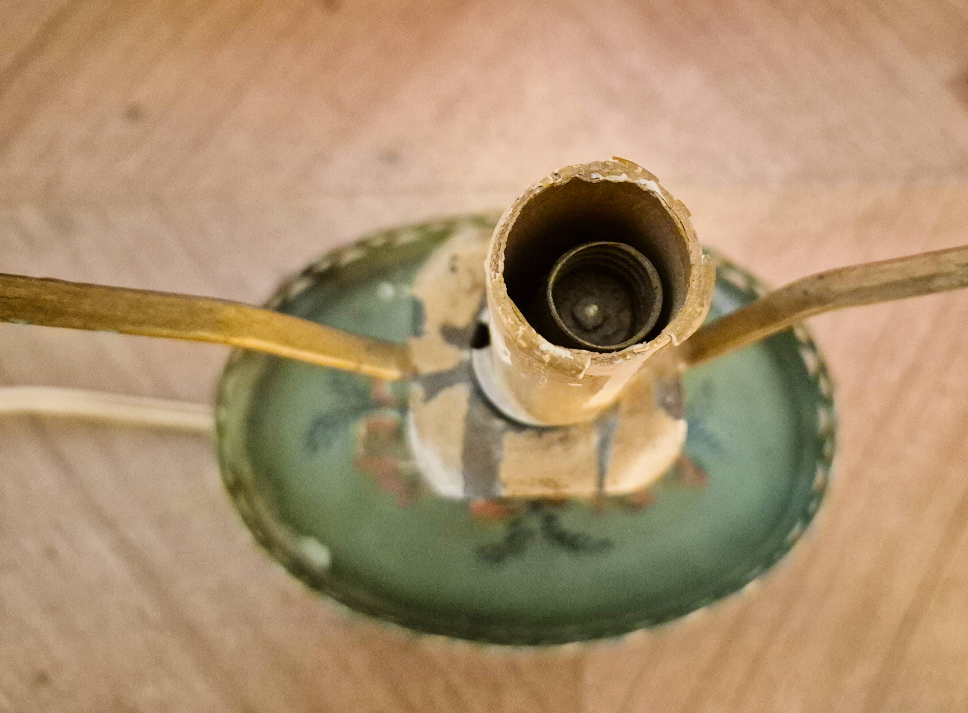 Metal bouillotte lamp, Empire style, green metal shade.