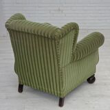 1950s, Danish relax armchair, green furniture velour fabric, ash wood legs.