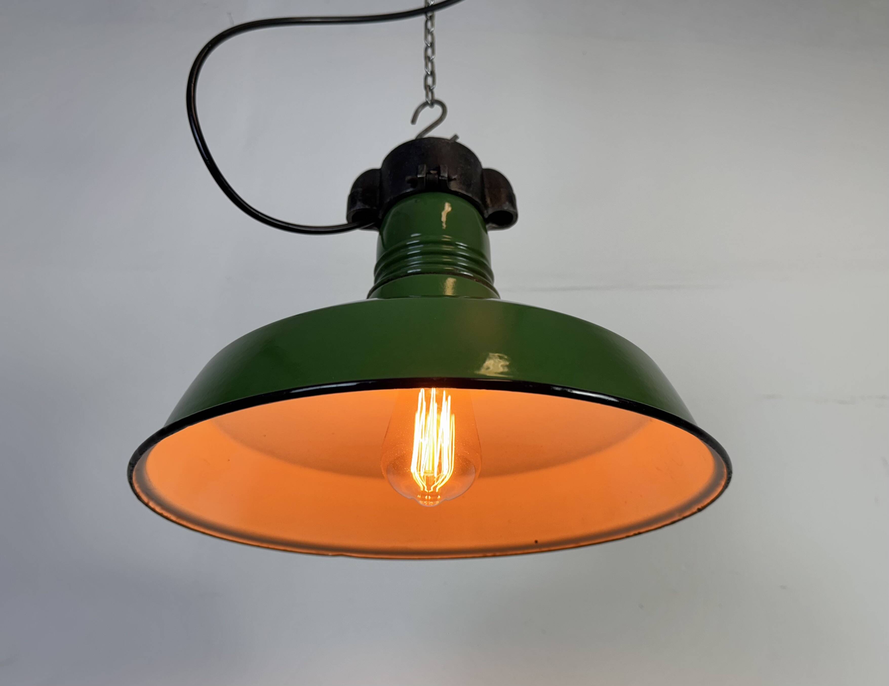Industrial Green Enamel Factory Pendant Lamp, 1960s