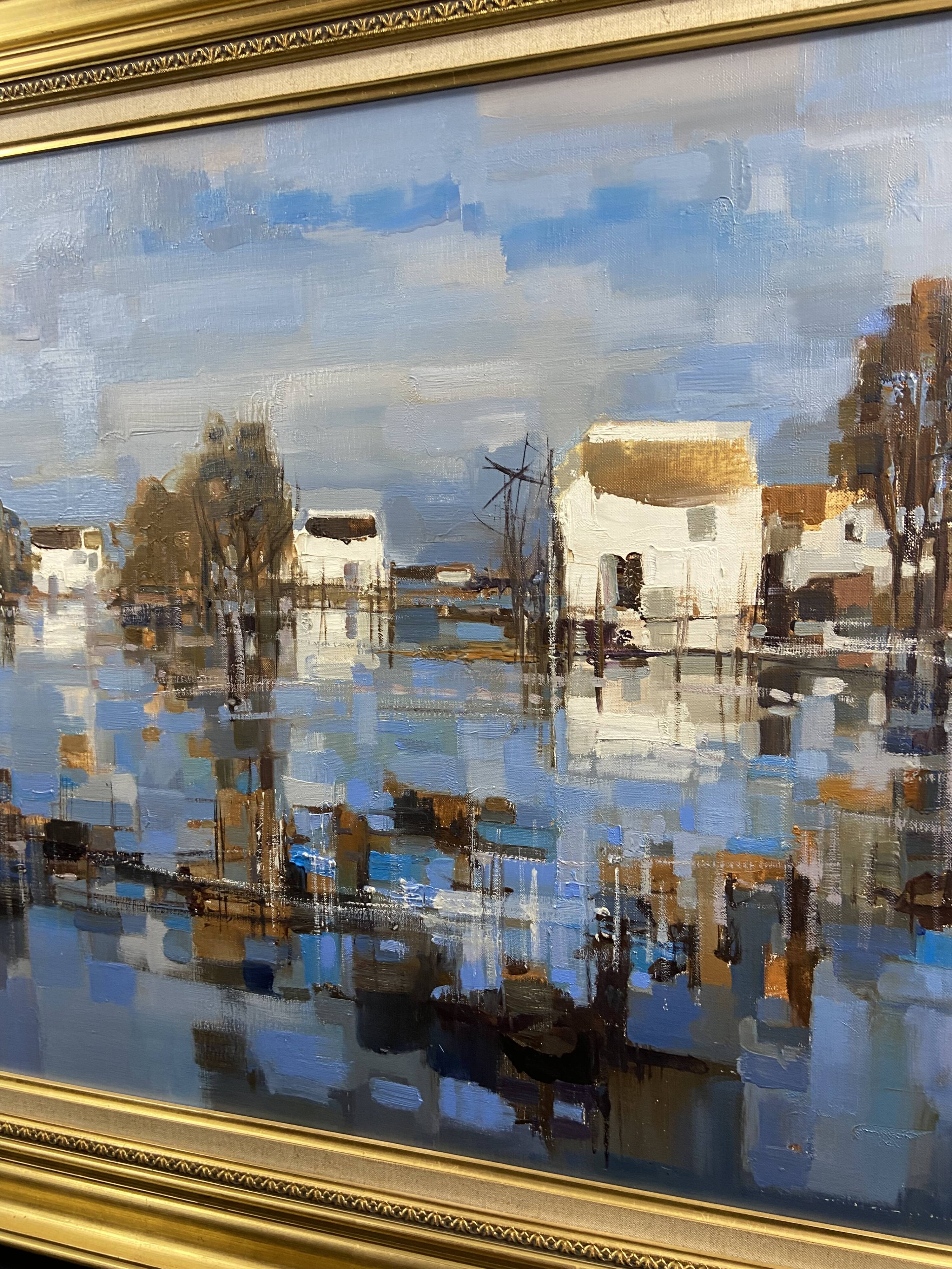 Large oil painting on canvas Camargue landscape Roger QUINTAINE 1921-2005