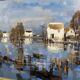 Grand tableau huile sur toile paysage Camargue Roger QUINTAINE 1921-2005