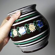 Small antique Slovak vase from Pozdišov in glazed terracotta, 1920s-1930s.