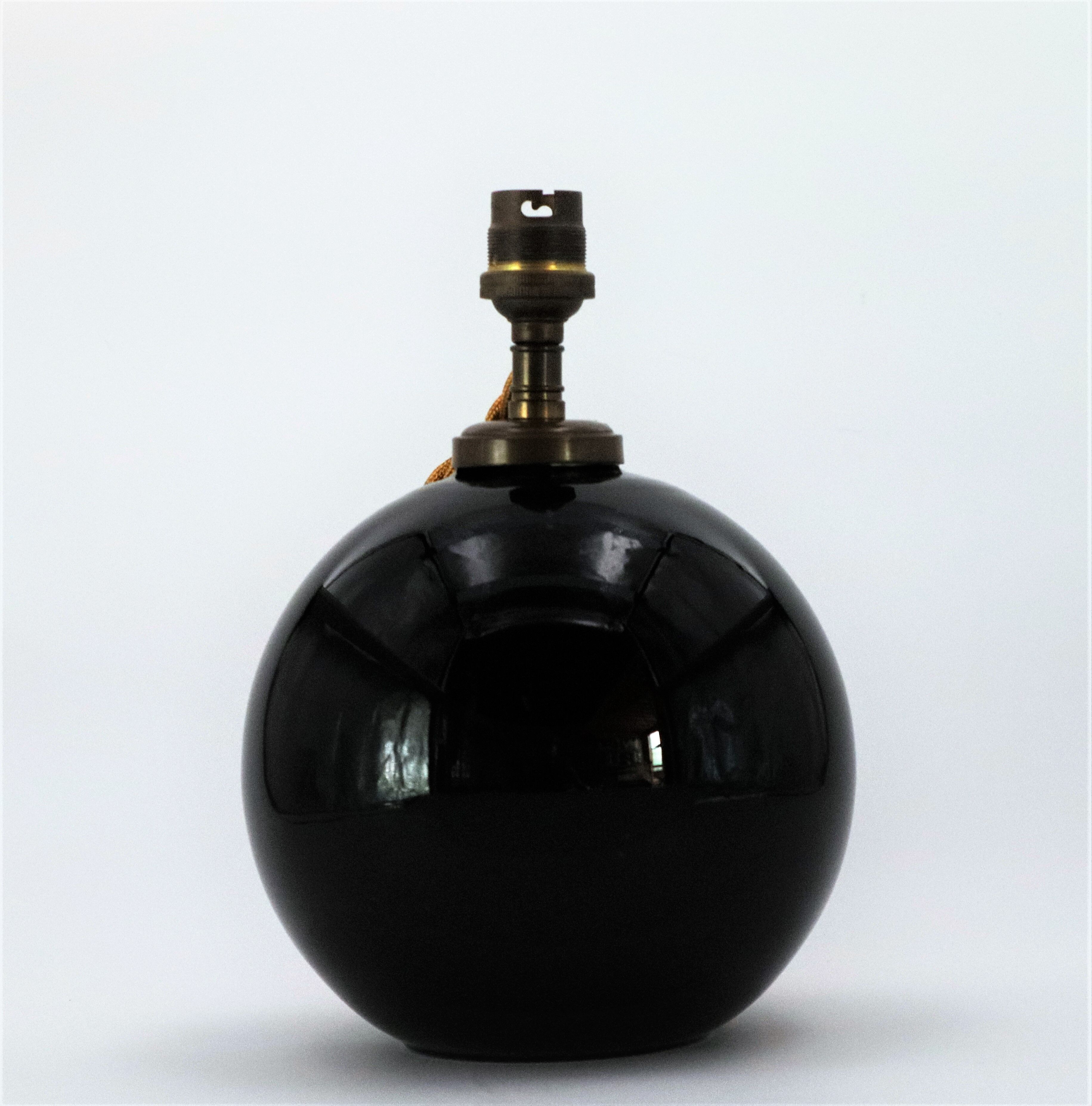 Art Deco black glass ball lamp 1930