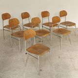 Set of 8 metal and wood school chairs  
Former Czechoslovakia 1960