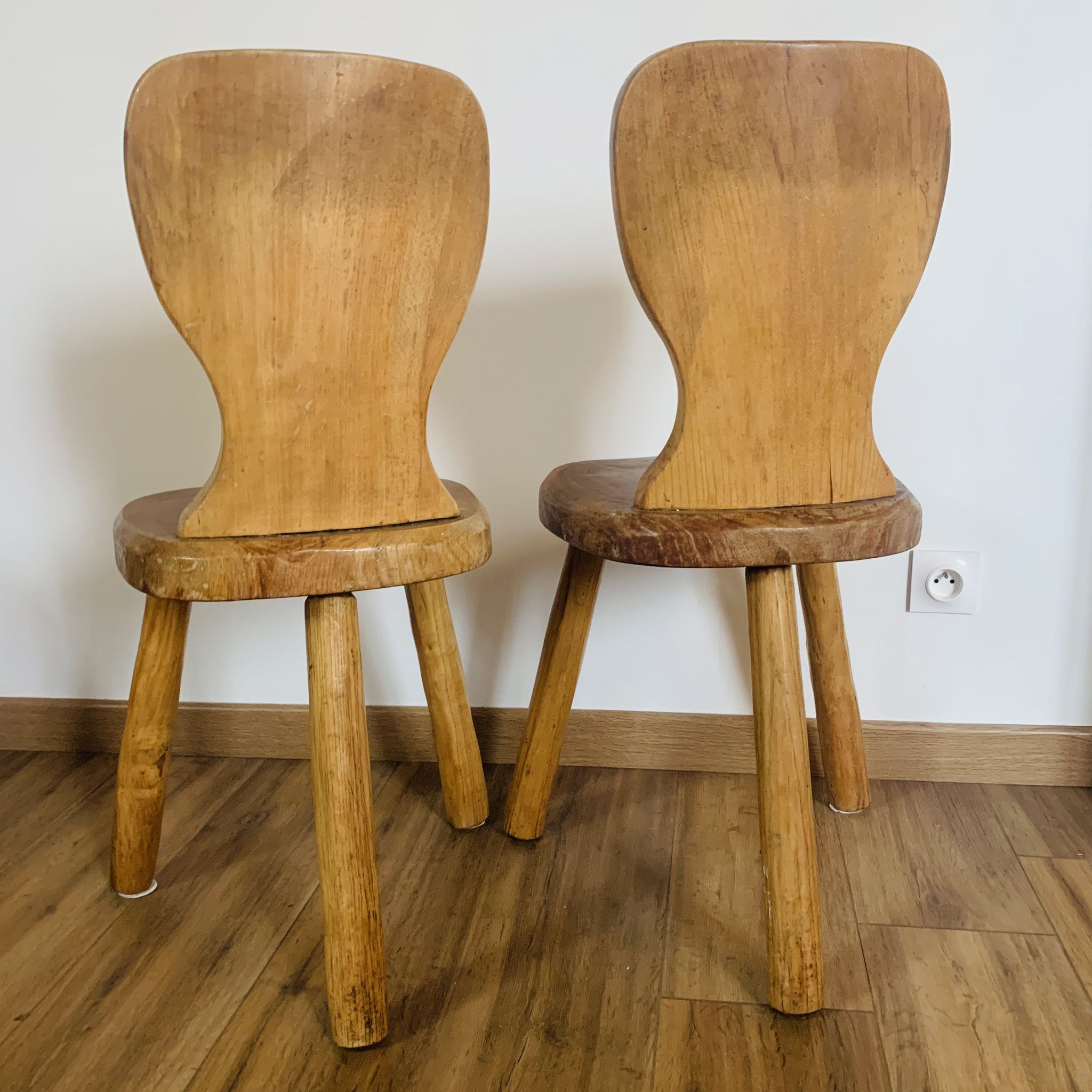 Pair of brutalist tripod chairs