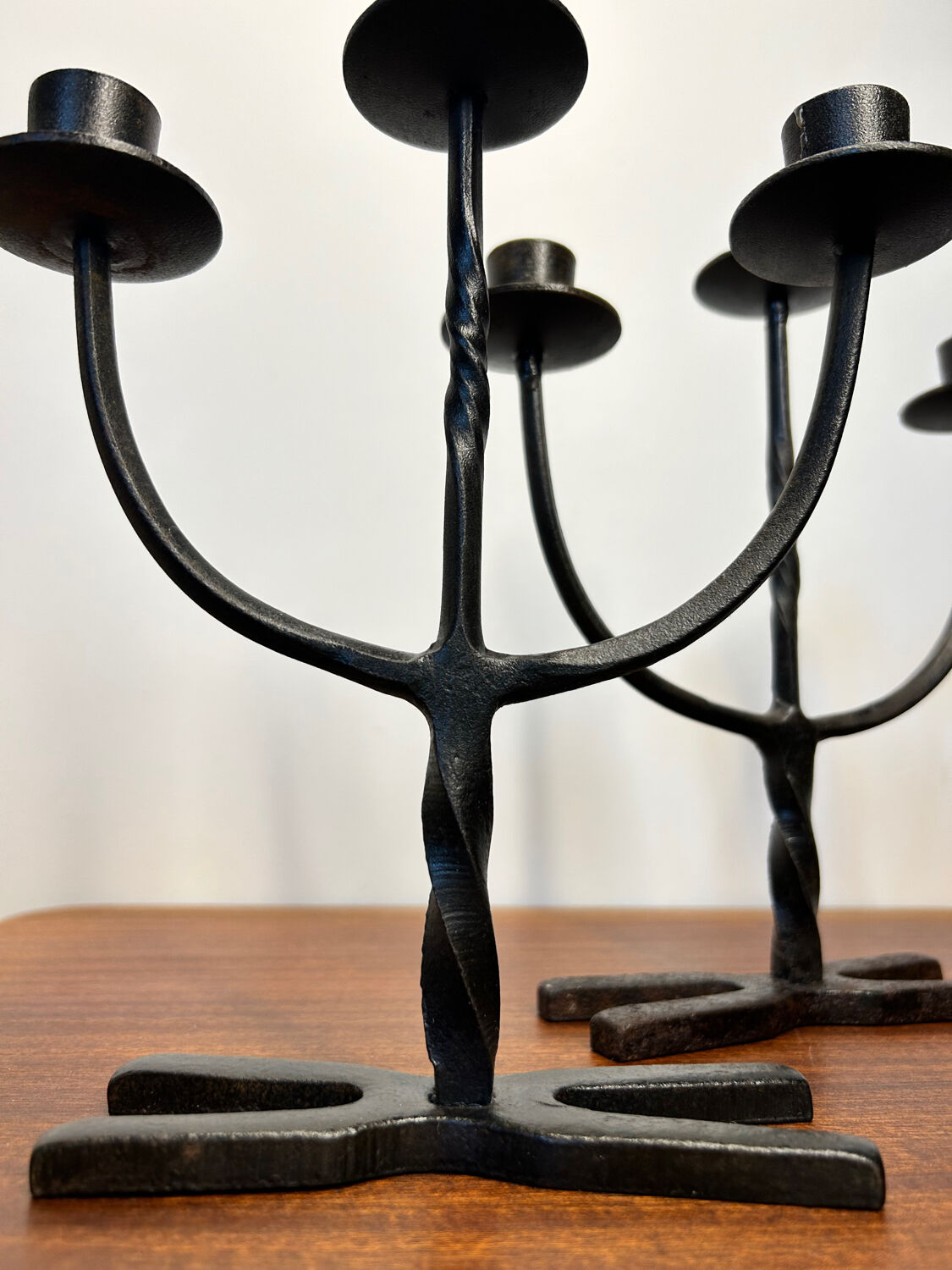 Brutalist wrought iron candlesticks from the 60s