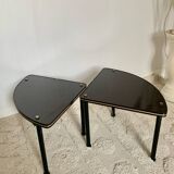 Paire de sellettes vintage années 60 – placage bois & laiton, pieds métal