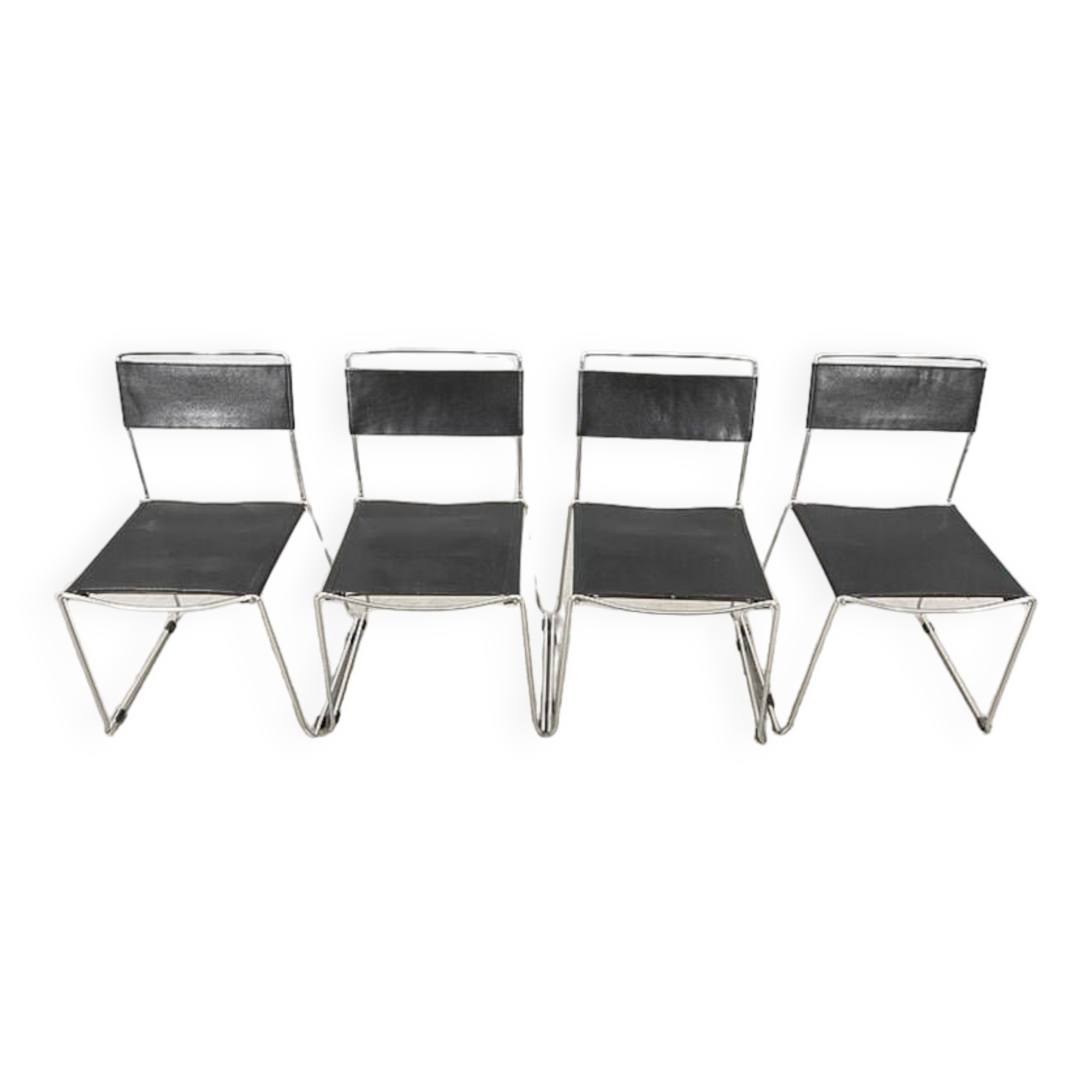 Chair in leather and stainless steel frame 1980 italy