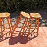 Set of 3 high “modernist” straw stools vintage 1950s