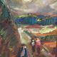 Original Swedish Oil on Panel – “Landscape with Figures” by Lars Niklasson