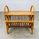 Vintage rattan magazine door side table 60s